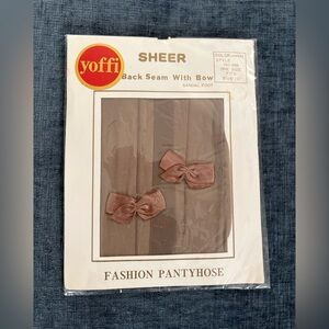 NWT Yoffi Brown Sheer Pantyhose Tights with Bow Backseam Detail Size S/M